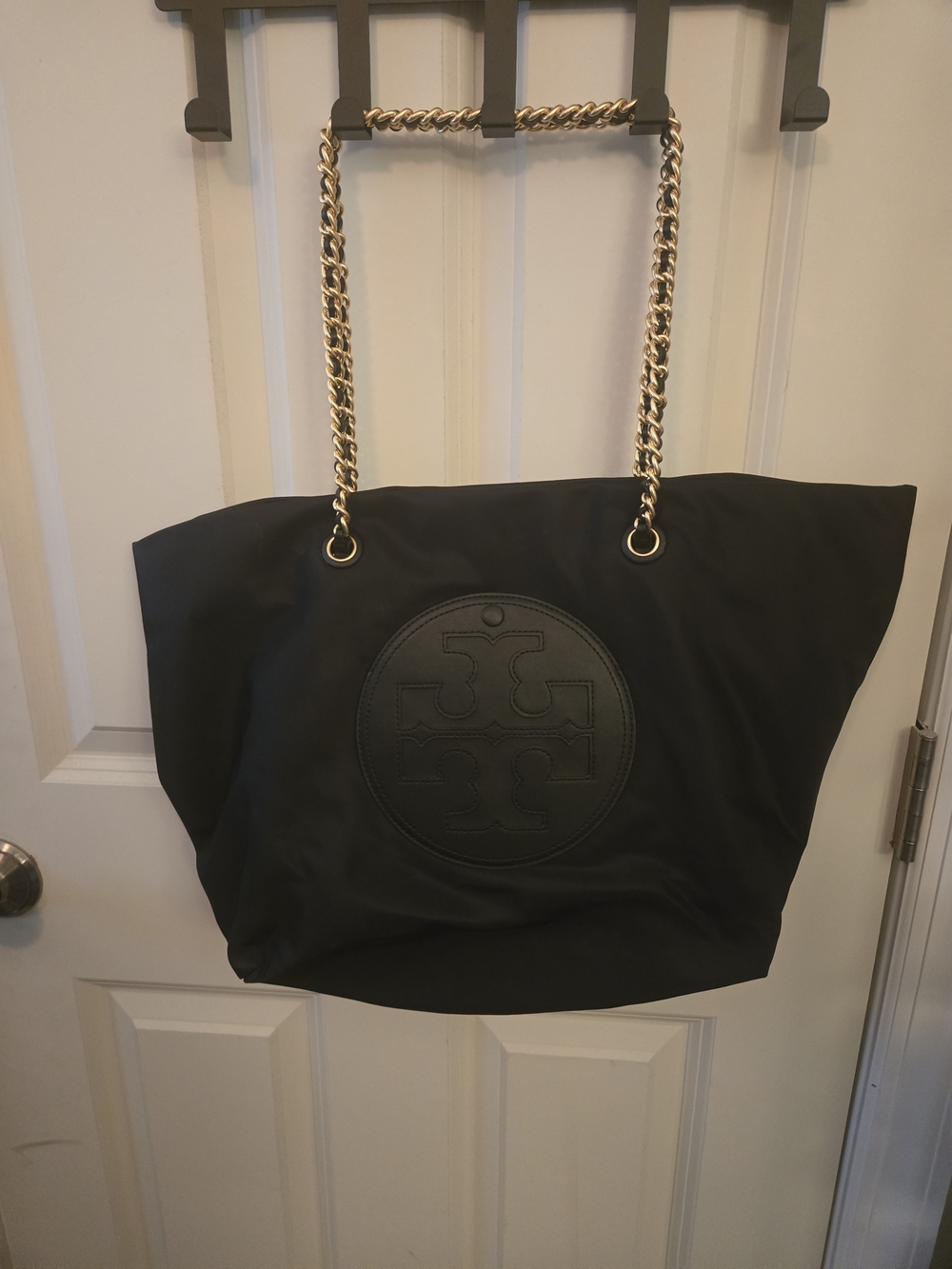 Tory Burch Black Tote with Gold Chain Straps